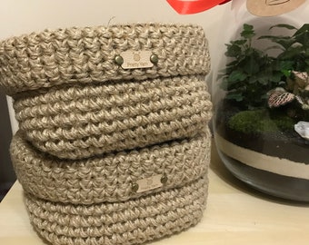 Two jute baskets square baskets soft baskets home decor basket storage basket Free Shipping