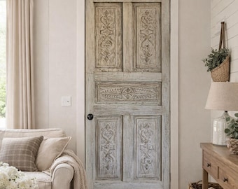 Custom Hand Carved Solid Wood Door: Distressed Antique Style Interior/Exterior