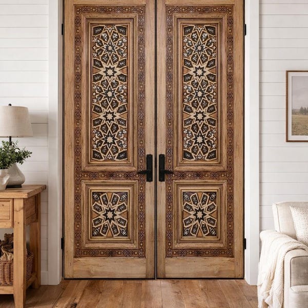 Hand-Carved Front Door: Double or Single Custom Solid Wood, Authentic Design