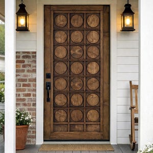 Hand Carved Solid Wood Circle Panel Door – Custom Size Farmhouse Interior or Exterior Entry
