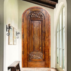 Custom Hand-Carved Arched Wooden Door: Antique Style
