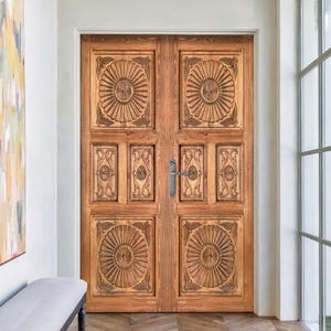 Handcrafted Carved Wood Door: Custom Vintage Style