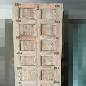 Handcarved Solid Wood Panel Door: Rustic Brass Detail (33.5x80 inches)
