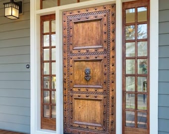 Custom size Rustic Barn Doors, Entrance Front Door, Solid Wood Double Single Sliding or Hinged interior exterior Doors, Antique Riveted Door