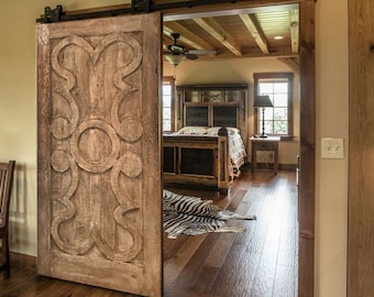 Hand-Carved Barn Door, Antique Doors, Custom Size Interior Sliding or Hinged Door, Solid Wood Double or Single Rustic Doors, Made to Order