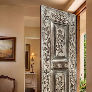Hand-Carved Rustic Barn Door: Solid Wood Sliding or Hinged