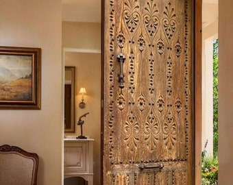 Hand-Carved Solid Wood Front Door: Antique Style Sliding Barn Doors or Hinged Exterior/Interior
