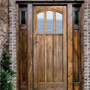 Solid Wood Carved French Door: Rustic Antique Style