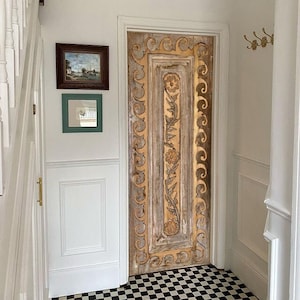 Floral Carved Antique Barn Door: Custom Solid Wood Entry