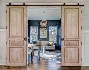 Carved French Door, Antique Barn Doors, Custom Size Interior Exterior Sliding, Hinged, Entry Front Door, Solid Wood Double or Single Doors