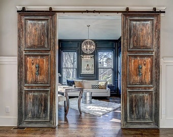 Antique Raised Panel French Doors, Rustic Barn Door, Distressed Interior Exterior Solid wood Double or Single Entrance Front Doors