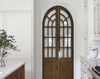 Puerta de sala de estar doble arqueada estilo Craftsman: entrada personalizada de estilo shaker francés para interiores y exteriores.