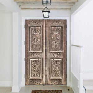 Rustic Carved Wood Door: Antique Floral Barn Door - Custom Entry