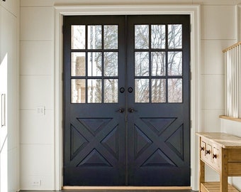 Custom Built Black French X Front Door, Vintage Farmhouse Interior Exterior Doors, Sliding, Hinge, Double & Single, Pocket Door, Pantry Door