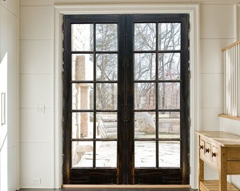 Distressed Black 10 Lite French Doors: Custom Antique Interior/Exterior, Sliding/Hinged