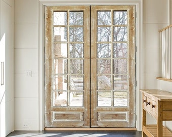 Antique Whitewashed French Door, Custom Built Interior Exterior Doors, Sliding or Hinge, Double & Single Doors, Pocket Door, Pantry Doors