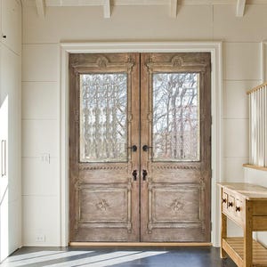 Carved Glass Top Lite French Front Door, Custom Wooden Interior Barn Door, Exterior Sliding, Hinged, Double, Single, Closet, Pantry Doors