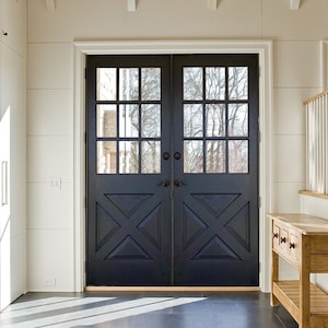 Custom Built Black French X Front Door, Vintage Farmhouse Interior Exterior Doors, Sliding, Hinge, Double & Single, Pocket Door, Pantry Door