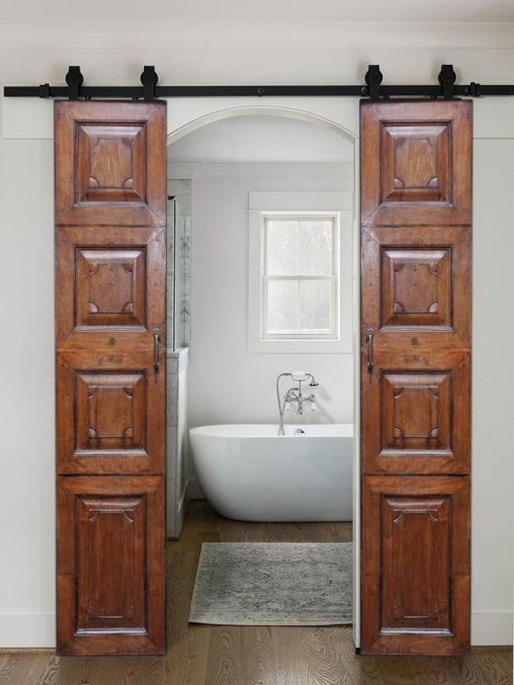 Puerta corrediza estilo granero con espejo reforzada baño o interior -  División Construcción