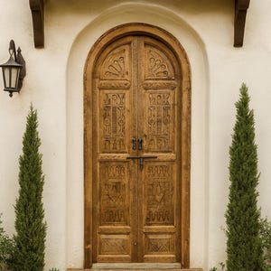 Custom Moroccan Arched Double Entry Door: Hand-Carved Spanish Rustic Interior/Exterior