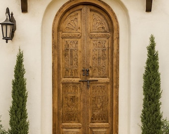 Puerta de entrada doble arqueada marroquí personalizada: Interior/exterior rústico español tallado a mano
