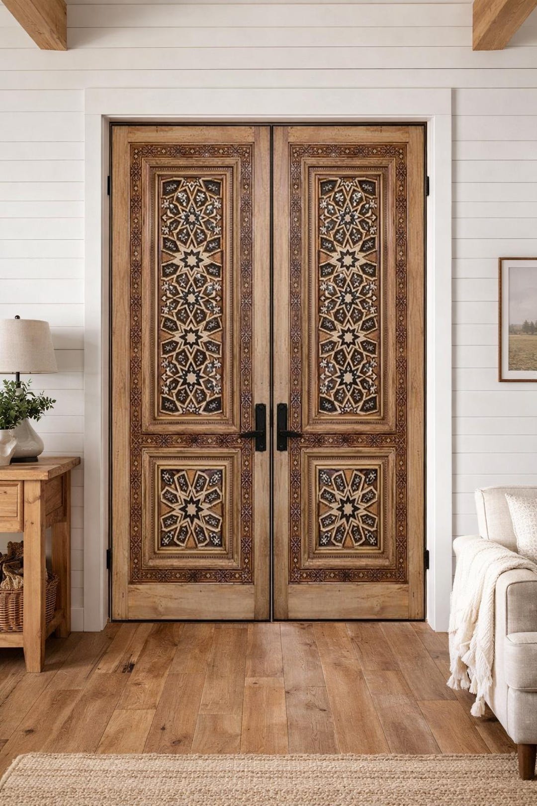 Hand-carved Front Door: Double or Single Custom Solid Wood