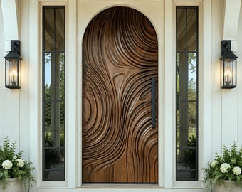 Hand-Carved Sculptural Entry Door | Contemporary Exterior & Interior | Single or Double Door