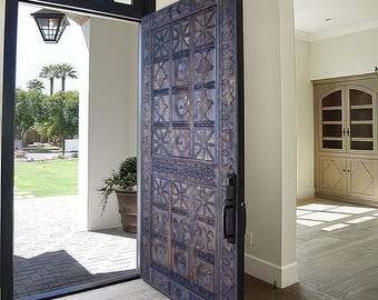 Custom Carved Wooden Front Door: Antique Farmhouse Style