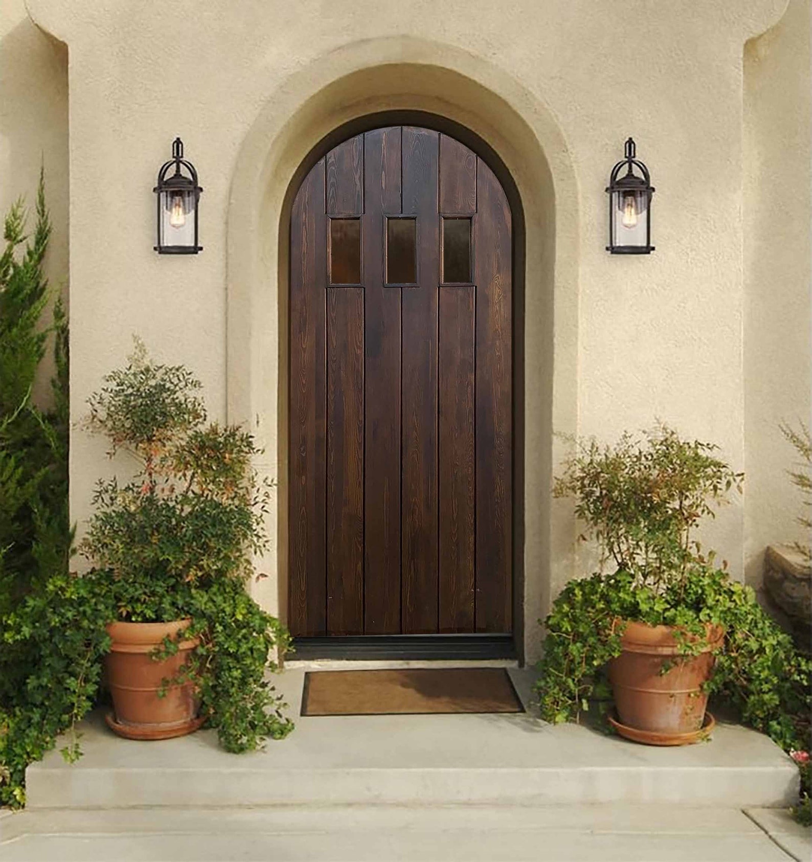 3 Lite Rustic Arch Top Wood Door: Tudor Style, Farmhouse Entry or ...