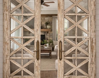 Handcrafted Antique style Glass Lite Door: Custom Farmhouse Rustic Wooden Interior/Exterior