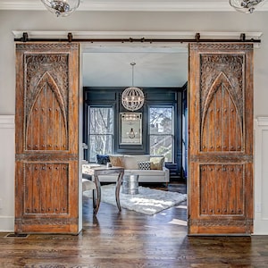Hand-Carved Rustic Barn Doors: Custom Solid Wood Sliding or Hinged