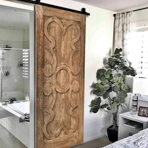 Handcarved Solid Wood Door, 34 by 80 inches, Exterior, Interior, Sliding or Hinged, Single Rustic wooden Door, Pocket, Closet, Pantry Door