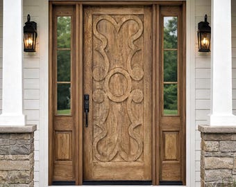 Custom Spanish Solid Wood Door Carved Rustic Mediterranean Entry Exterior/Interior Double or Single