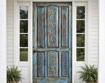 Custom Hand Carved Statement Door Rustic Farmhouse - Moroccan Solid Wood Entry or Interior