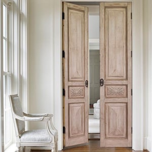 Carved French Door, Antique Barn Doors, Custom Size Interior Exterior Sliding, Hinged, Entry Front Door, Solid Wood Double or Single Doors
