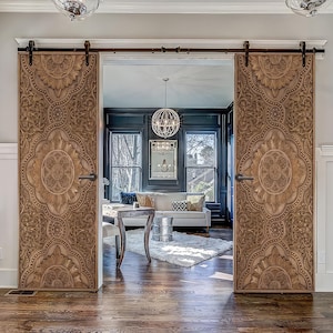 Custom Mandala Carved Wooden Door, Interior, Exterior, Sliding Barn Doors, Hinged Entrance Front Doors, Pocket, Closet, Pantry Doors