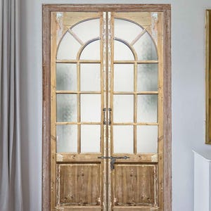 Handcrafted Arched French Double Doors: Rustic Wooden Pocket Doors (48&#39;&#39;x80&#39;&#39;)