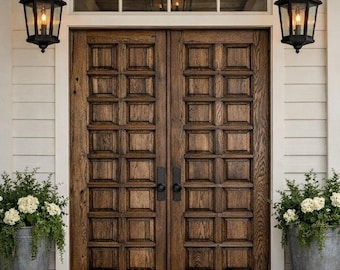 Handcrafted Solid Wood Panel Door, Rustic Farmhouse Square Design, Interior or Exterior Entry