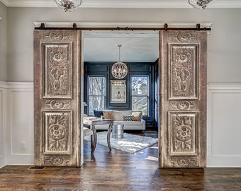 Hand-Carved Rustic Barn Door: Custom Solid Wood Sliding or Hinged