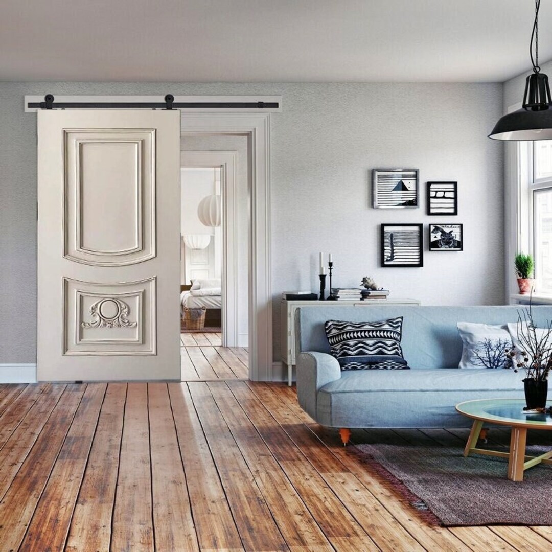 Handcarved Modern Barn Door, Custom Size Entrance Front Door, Double