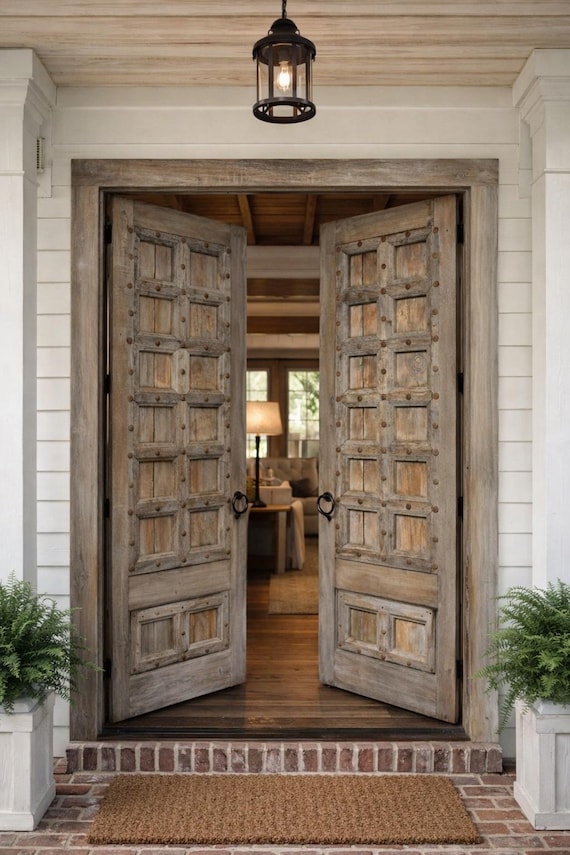 Custom Clavos Detailed Wooden Door, Antique Style, Interior