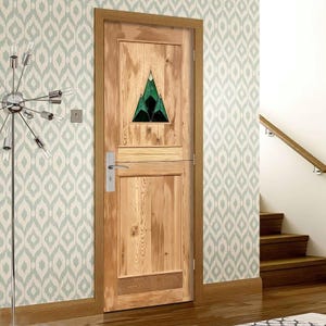 Custom Solid Wood Chalet Door with Mountain Carving: Rustic Entry