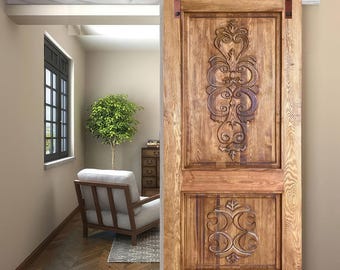 Carved Spanish Colonial Solid Wood Door, Rustic Mediterranean Entry Door Interior/Exterior