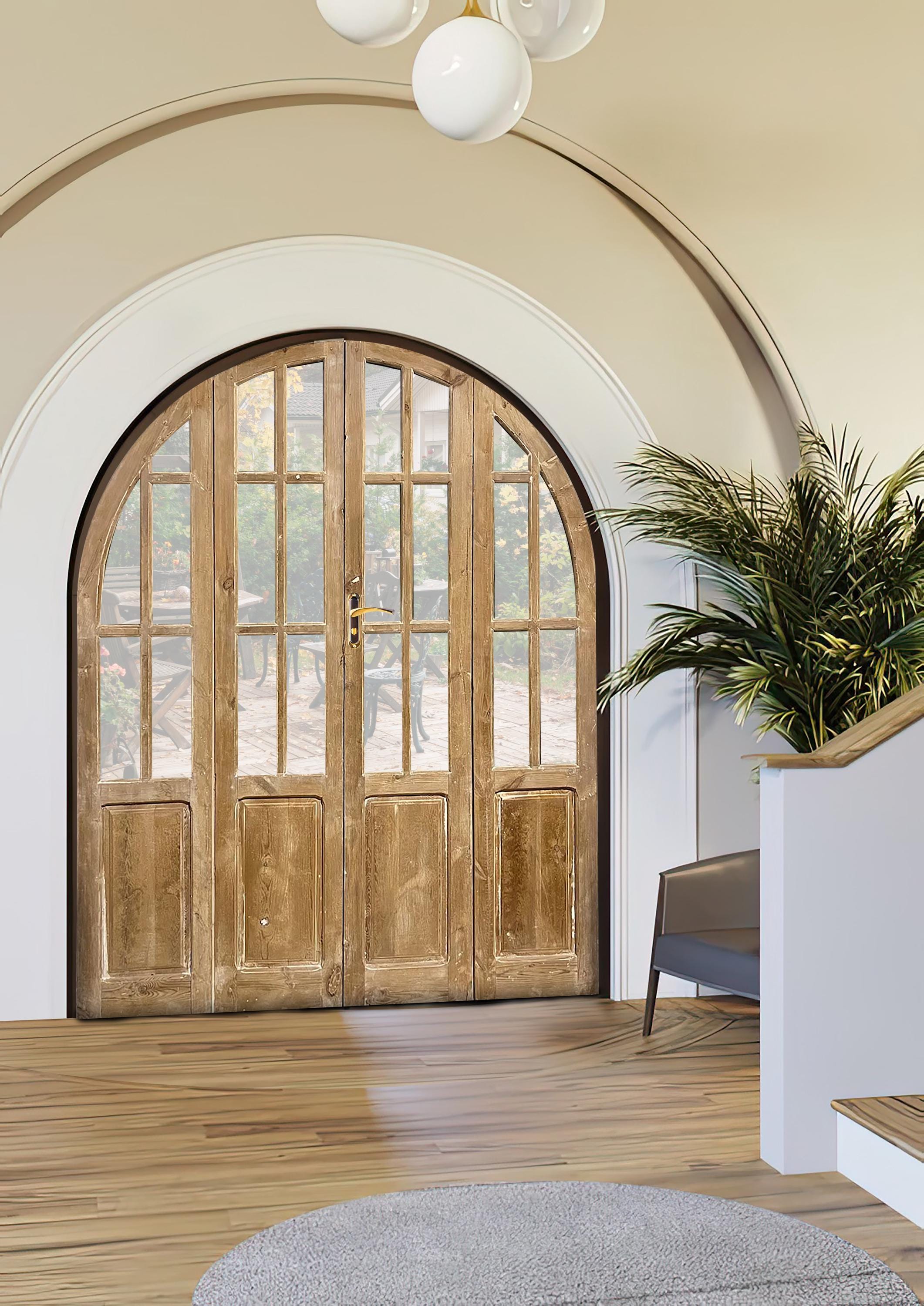 Arched French Double Door: Solid Wood & Antique Glass, Custom Size