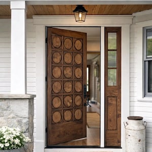Hand Carved Solid Wood Circle Panel Door – Custom Size Farmhouse Interior or Exterior Entry