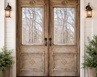 Carved Glass French Door: Custom Wooden Barn, Pantry, Closet Options