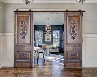 Hand-Carved Wood Door: Antique Floral Panel, Solid Hardwood (34x80")