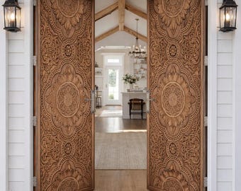 Custom Solid Wood Door Carved Rustic Statement Entry Exterior/Interior Double or Single