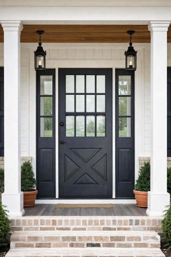 Custom Black Top Lite Glass X Panel Door: Vintage Farmhouse Style