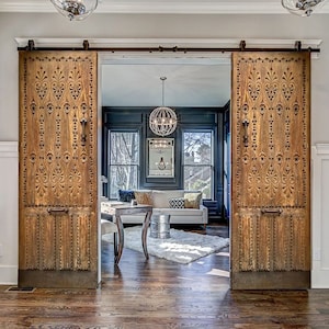 Hand-Carved Doors, Solid Wood Entrance Front Door, Authentic Antique Barn Doors, Custom Size Interior Exterior Sliding or Hinged Pantry Door